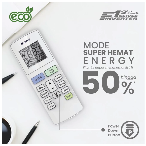 Gree Electric Appliances Indonesia Gree AC Wall Mounted Split Inverter F1S Series 1/2 PK GWC-05F1(S)