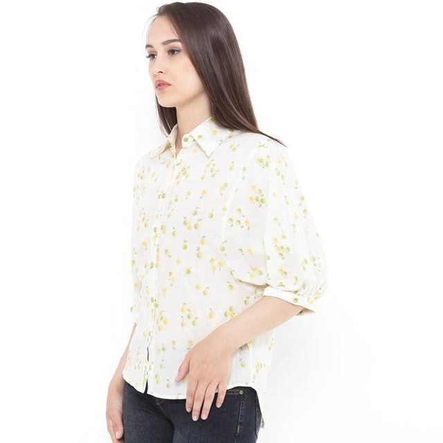Ladies Baloon Sleeve Blouse Printing Yellow 2