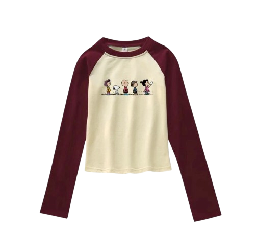 The Monseur Gallery Crop Top Slimfit Snoopy Family Raglan T-shirt