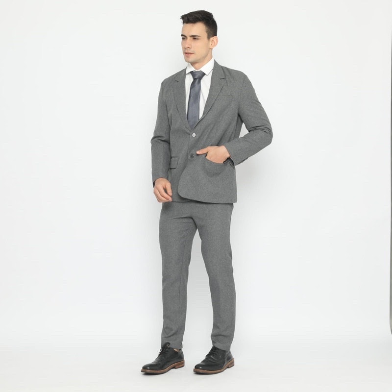 Jas Kancing Dua Wool Touch Abu Muda Slimfit 3