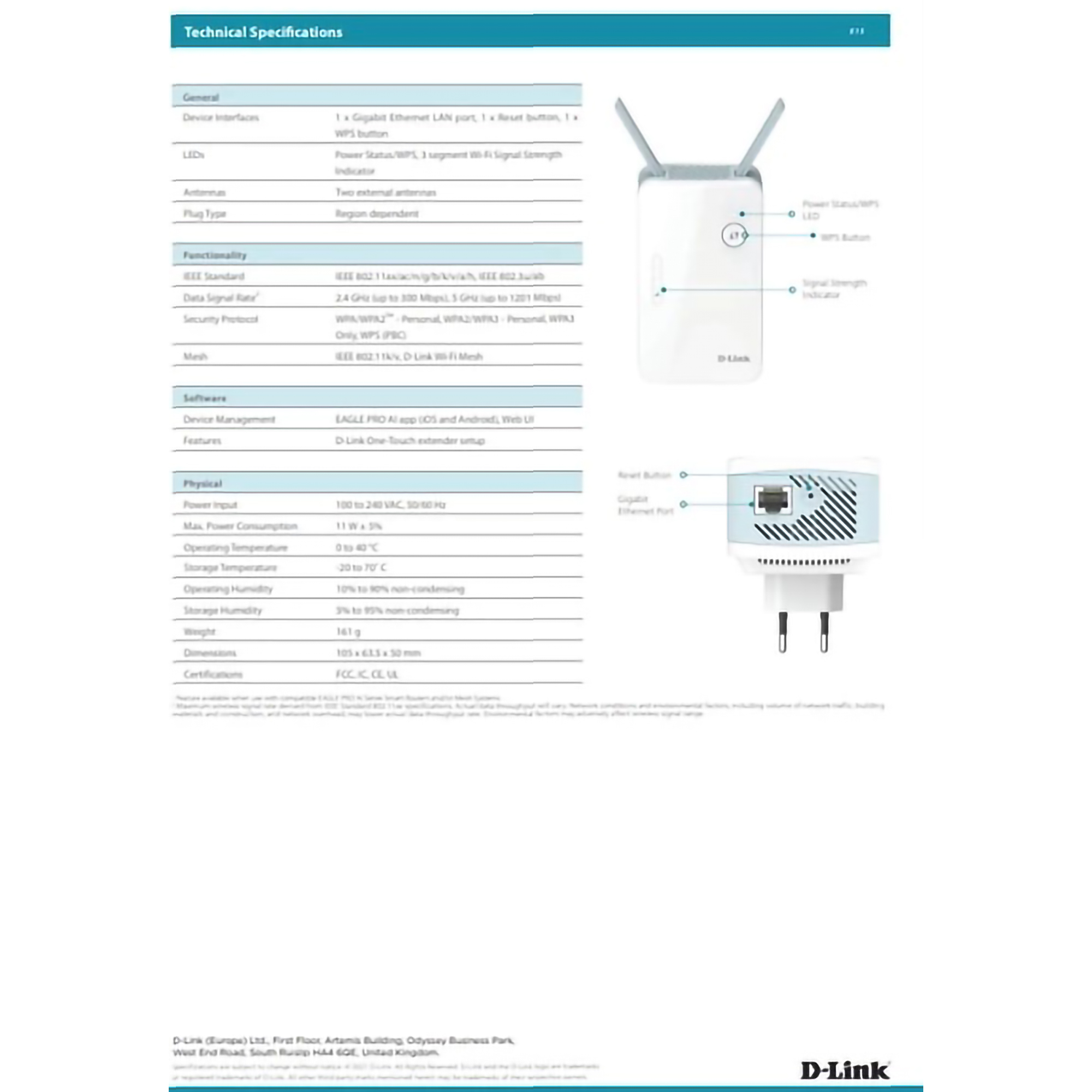 D-Link AX1500 Eagle Pro AI Mesh Range Extender E15