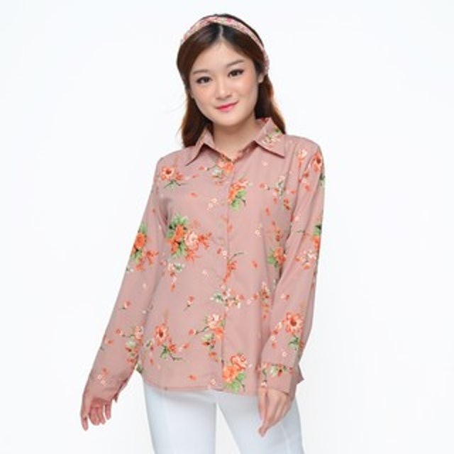 Moeh Baju Kemeja Wanita Korea Lengan Panjang Corak Bunga 1