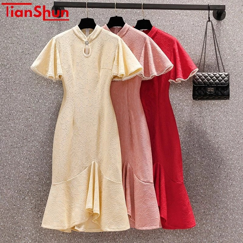  TianShun Cheongsam Dress Fishtail Hip 