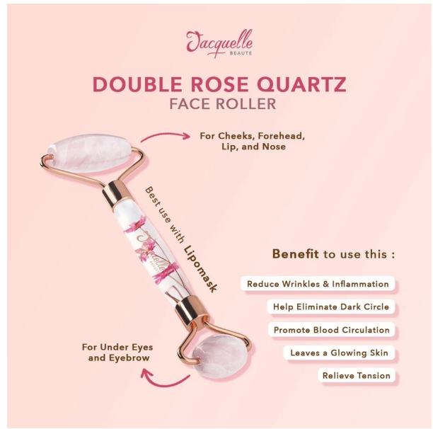 Jelita Anugerah Indonesia Jacquelle Beaute Double Rose Quartz Face Roller Massager
