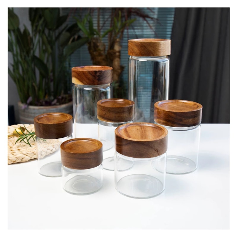 Trosten Round Glass Food Storage with Wooden Lid