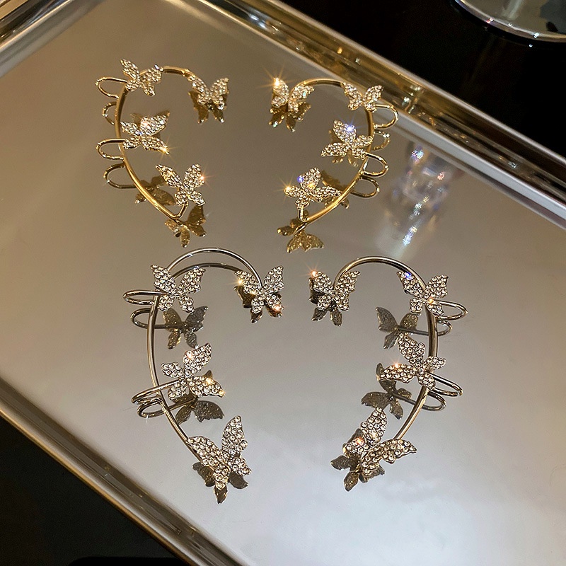 Simple Gold Silver Earrings Butterfly Crystal Ear Clip