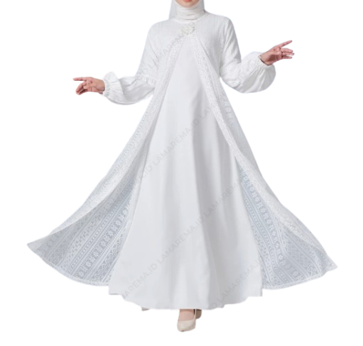 LaMarema Gamis Abaya Renda Brokat Putih ｜ LM 020