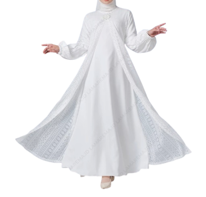 LaMarema Gamis Abaya Renda Brokat Putih 1