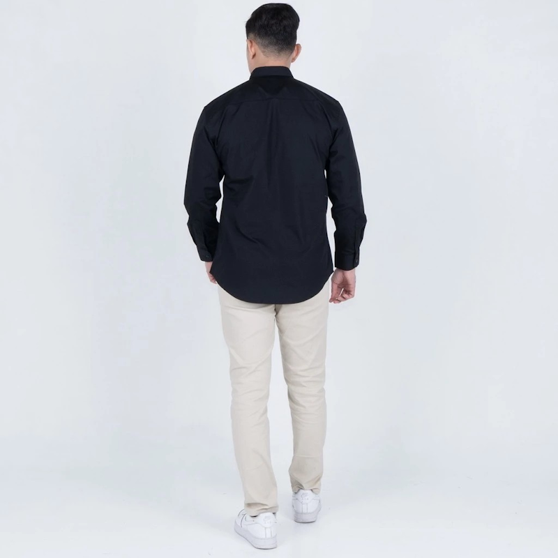 BENHILL Kemeja Basic Formal Pria Panjang Katun Poplin Black 5