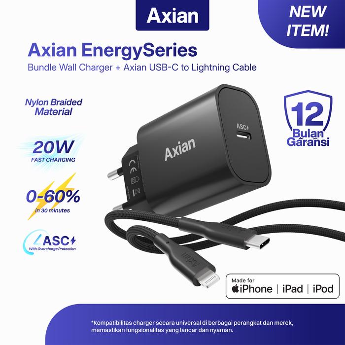  Axian Energy Series Bundle Wall Charger + USB-C to Lightning Cable