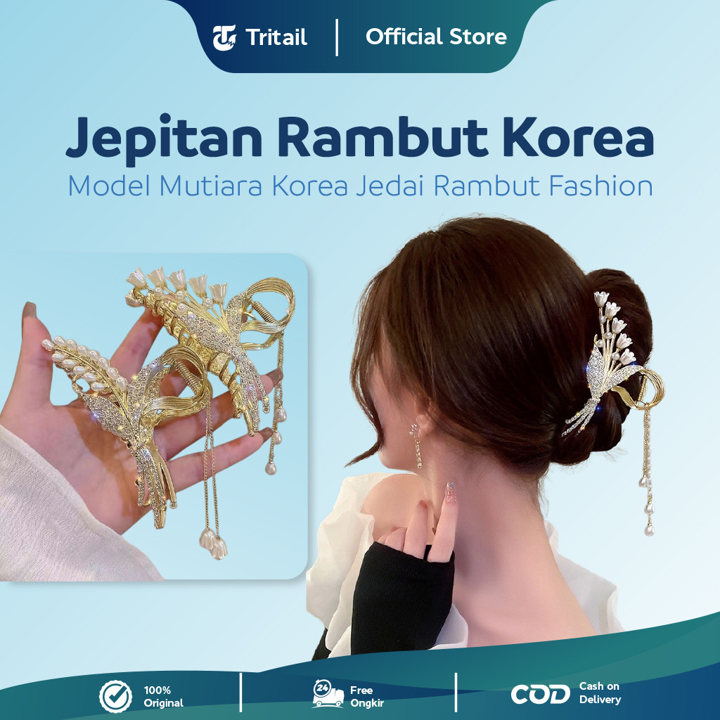  Tritail Jepitan Rambut Fashion Mutiara Model Korea