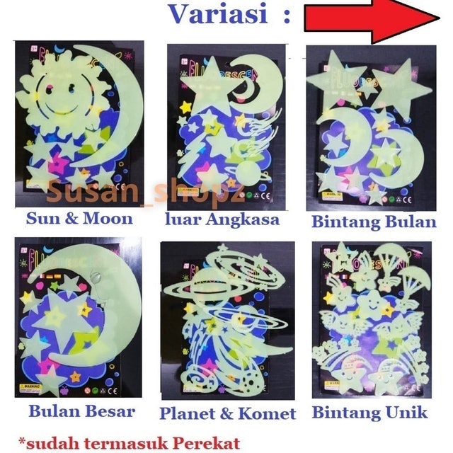 Stiker Dinding Glow Bervariasi Matahari Bulan Bintang 3