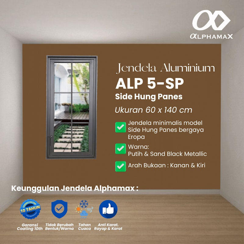 Jendela Aluminium Side Hung Panes 60 cm x 140 cm 4