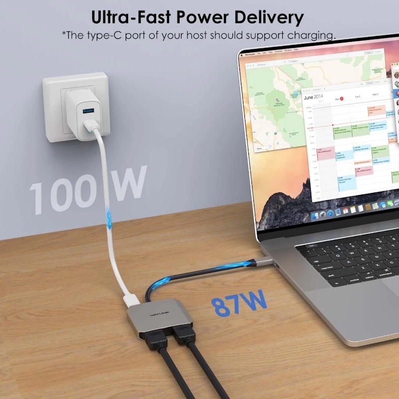 WAVLINK USB C to Dual 4K HDMI Adapter 3-In-1 3