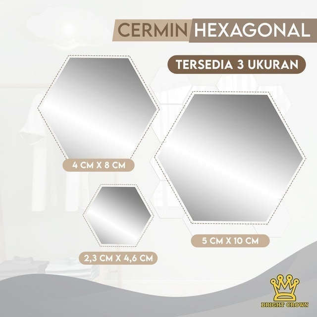 Bright Crown 12PCS Stiker Cermin Kaca Hiasan Dinding Hexagonal