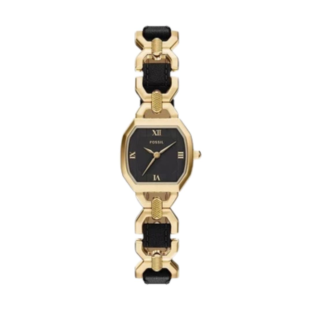 Harlow 22mm Three-Hand Black Leather and Gold-Tone  1