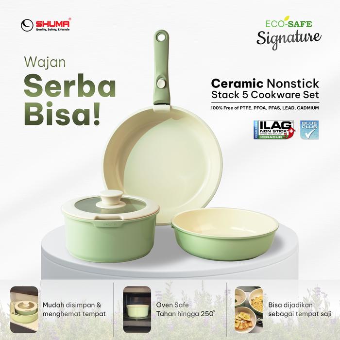 Shuma® Eco-Safe Signature Ceramic Nonstick Stack 5 Cookware Set