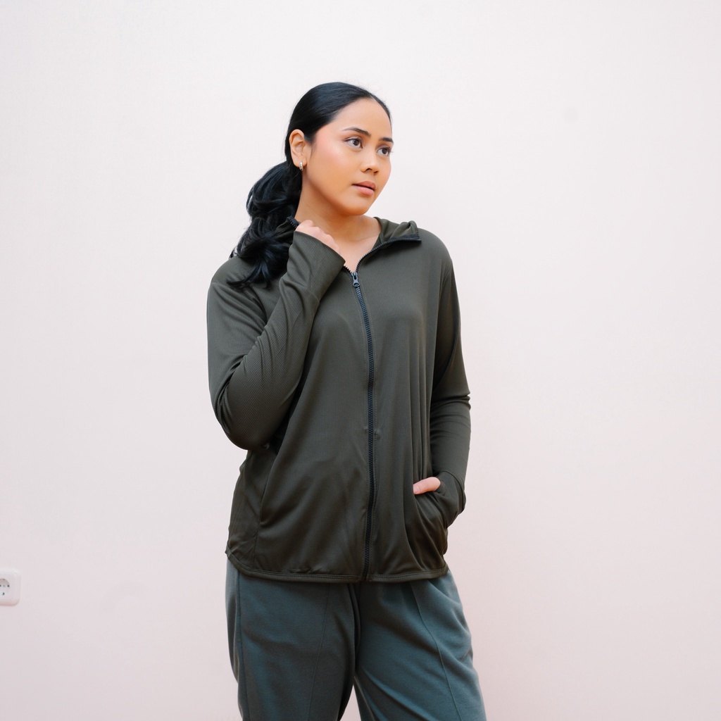 IE-DE Mode Jaket Wanita Polos Outer Sport Breathe Technology Army