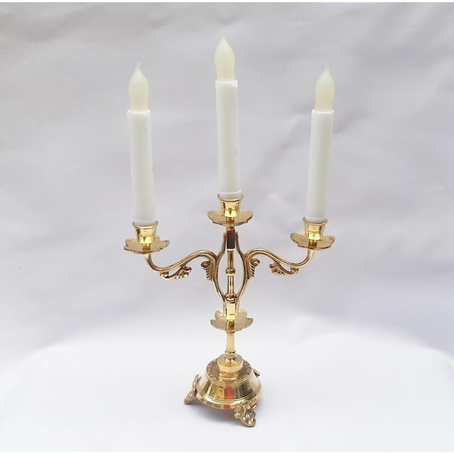 MK Alumunium Tempat Lilin Cabang 3 Polos Kuningan