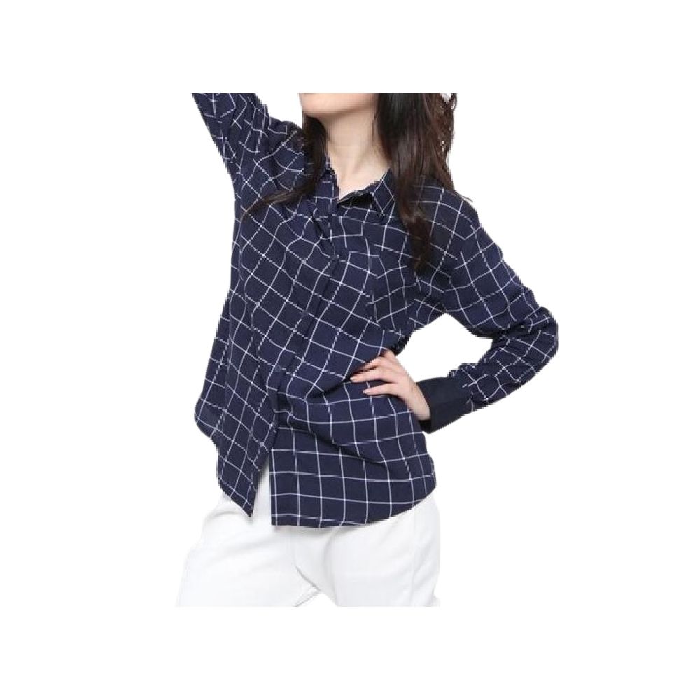 Monellina Kemeja Oversize Wanita Lengan Panjang Kotak ｜  06177