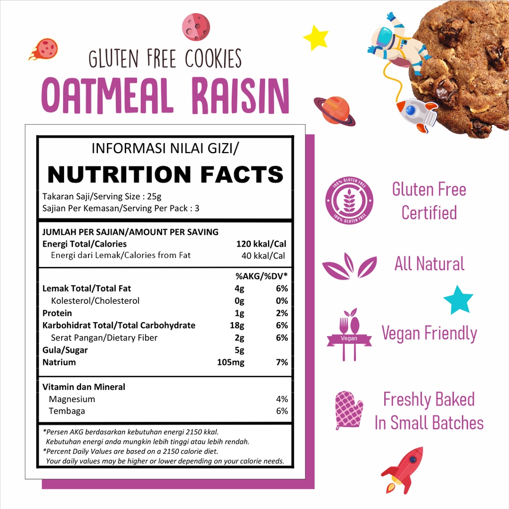 Verlin Indonesia Nola Gluten Free Cookies Oatmeal Raisin