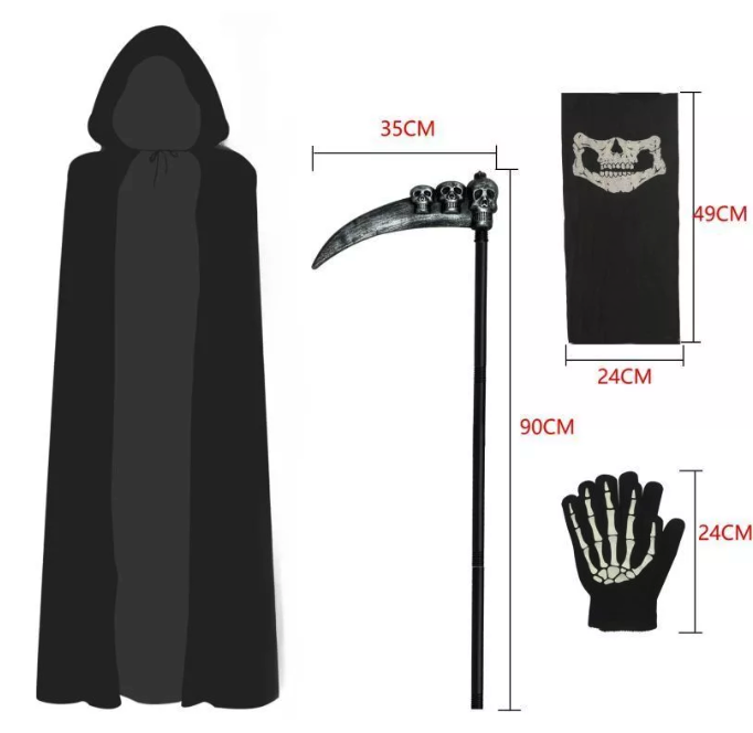  Set Kostum Jubah Berkerudung Panjang dengan Topeng Tengkorak