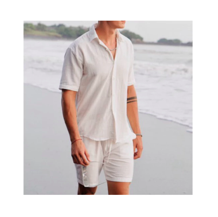  BEACHWELL Kemeja Pria Linen Katun Lengan Pendek Canggu Series