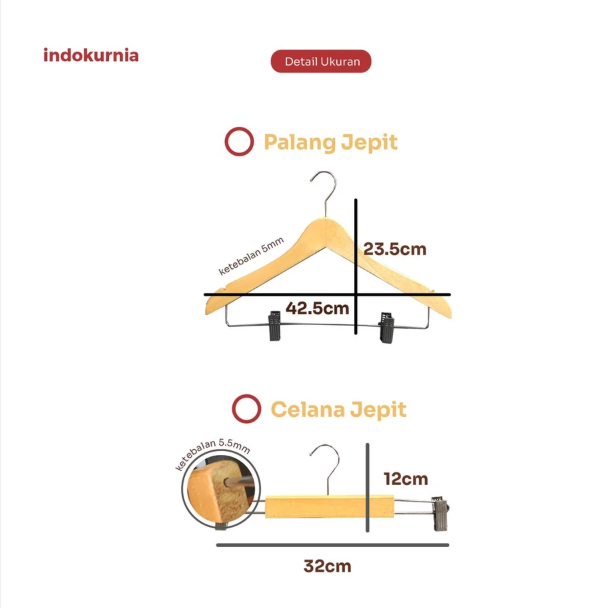 Indokurnia Maju Perkasa Indokurnia Hanger Kayu Jepitan Premium