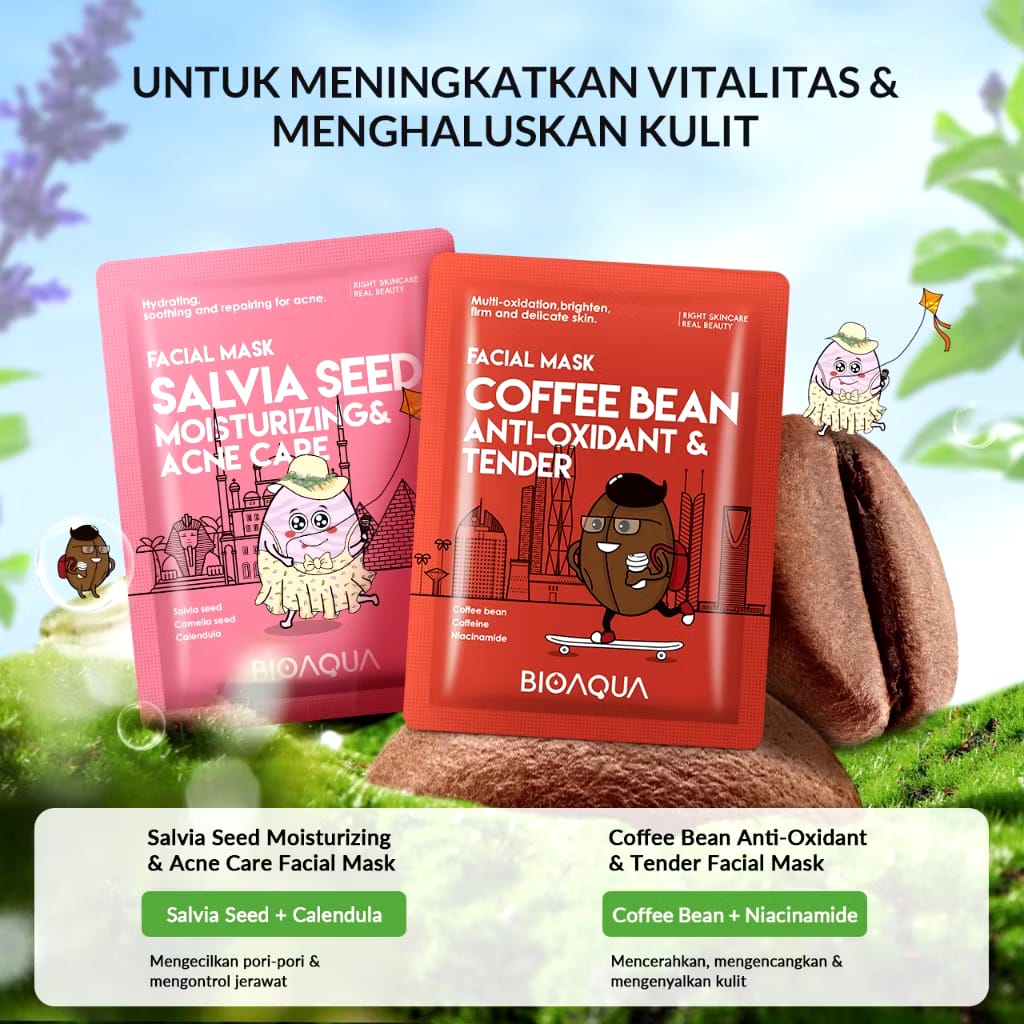 Permata Indo Kav BIOAQUA Coffee Bean Anti-Oxidant & Tender Facial Mask