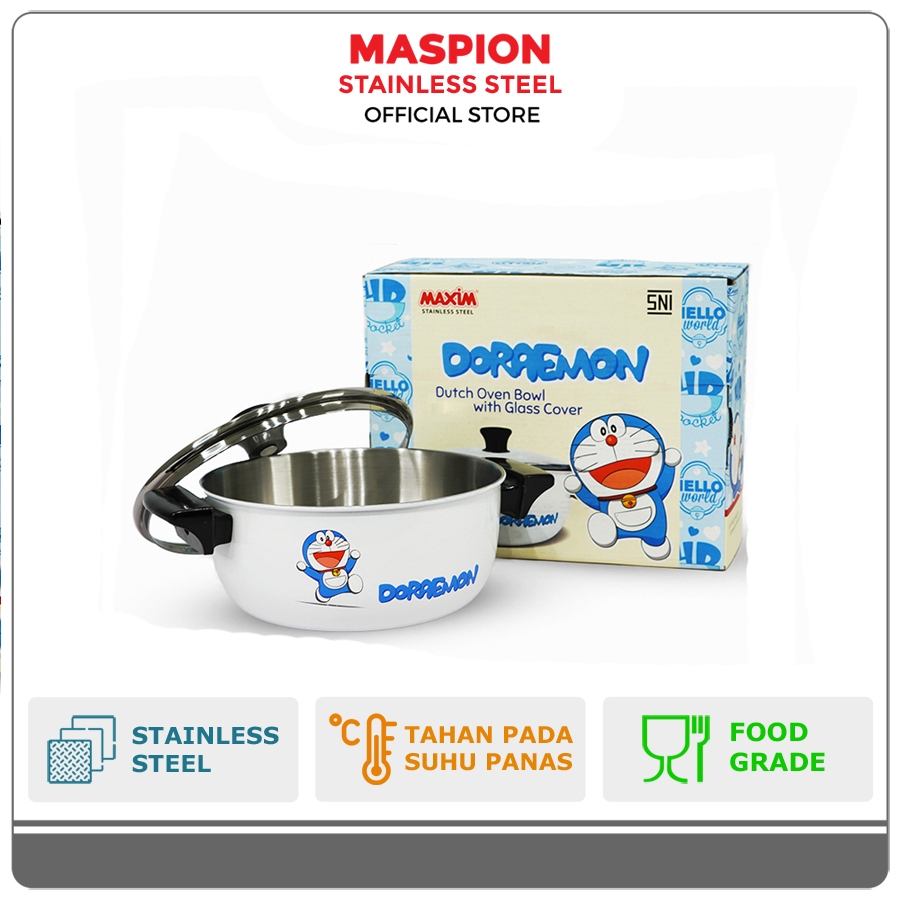 Maspion Logam Jawa Maspion Maxim Doraemon Dutch Oven Bowl 16 cm with Glass Cover