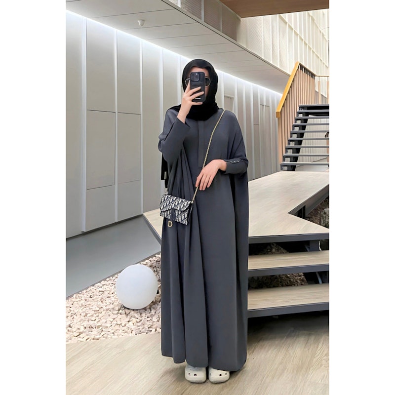 GONEGANI Dress Panjang Polos Busui Batwing Dress Berkancing 5