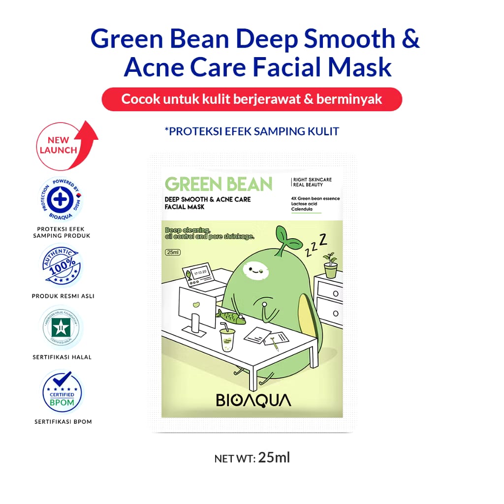 Permata Indo Kav BIOAQUA Green Bean Deep Smooth & Acne Care Facial Mask