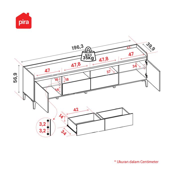 Pira Knock Down Furniture Pira Metropolis OX Hiro Ava Meja TV TV200