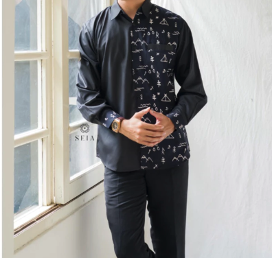  SEIA Semi Set Couple Outer Kutubaru Kemeja Batik Hitam