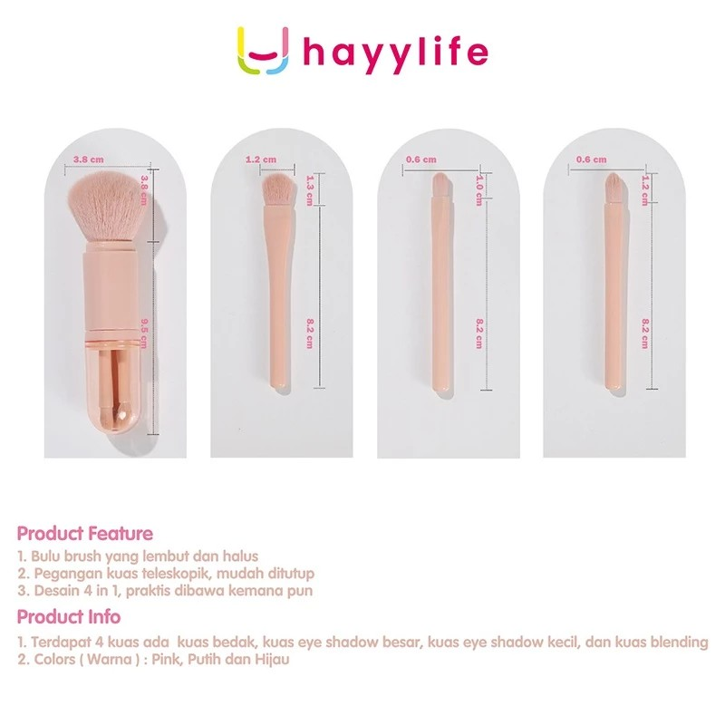HAYYLIFE Portable Telescopic Brush Makeup 4 pcs   HL-BCB512