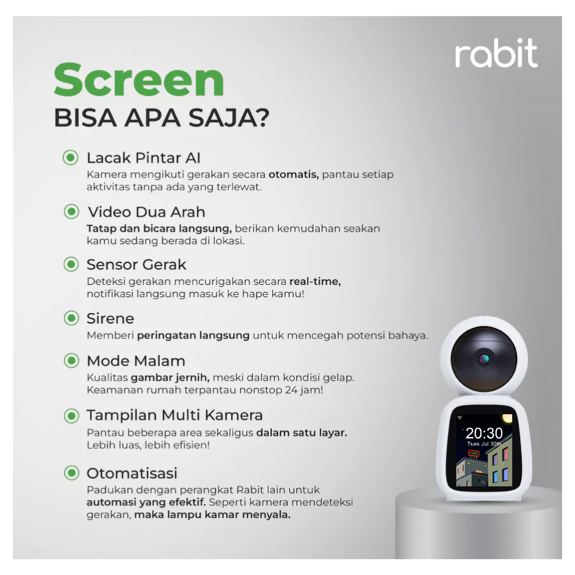 Rabit Teknologi Pintar Rabit Smart IP Camera CCTV Indoor PTZ Screen 2-Way Video Call