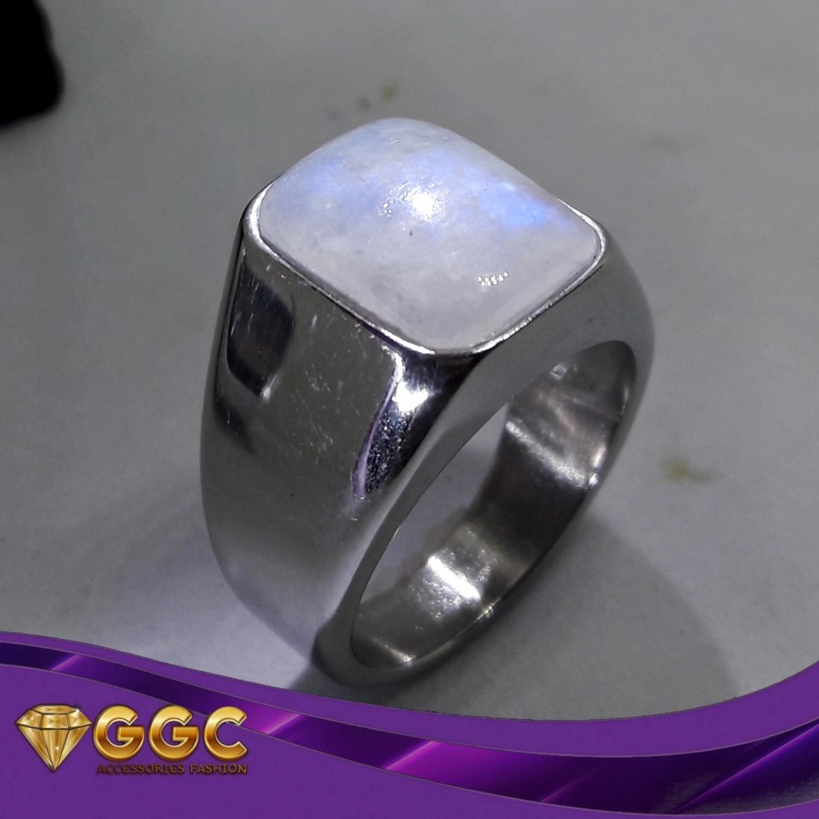 Cincin Batu Natural Biduri Bulan Air Laut Moonstone
