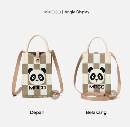  MOCO Tas HP Kecil Sling Bag Panda Rajut Kotak-Kotak  MHX-01