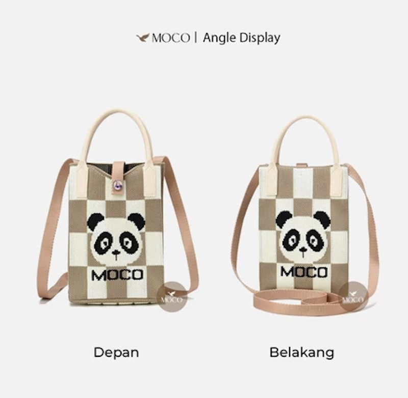 MOCO Tas HP Kecil Sling Bag Panda Rajut Kotak-Kotak 2