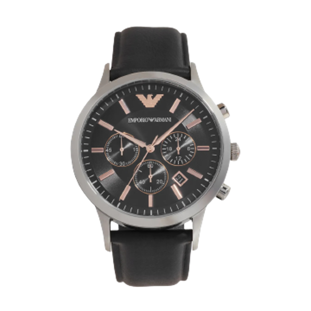 Chronograph Black Leather Watch AR11431