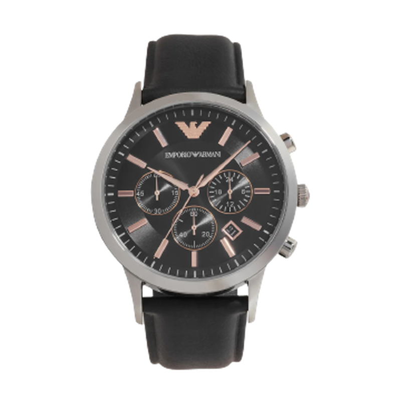 Chronograph Black Leather Watch 2