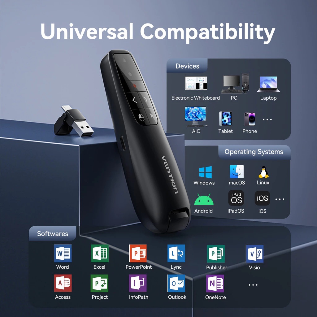 Andalan Teknologi Indotama Vention Rechargeable Wireless Presenter Red Laser Pointer KQP