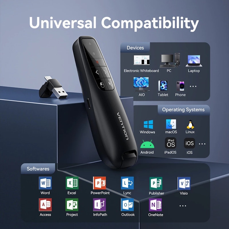 Vention Rechargeable Wireless Presenter Red Laser Pointer 2