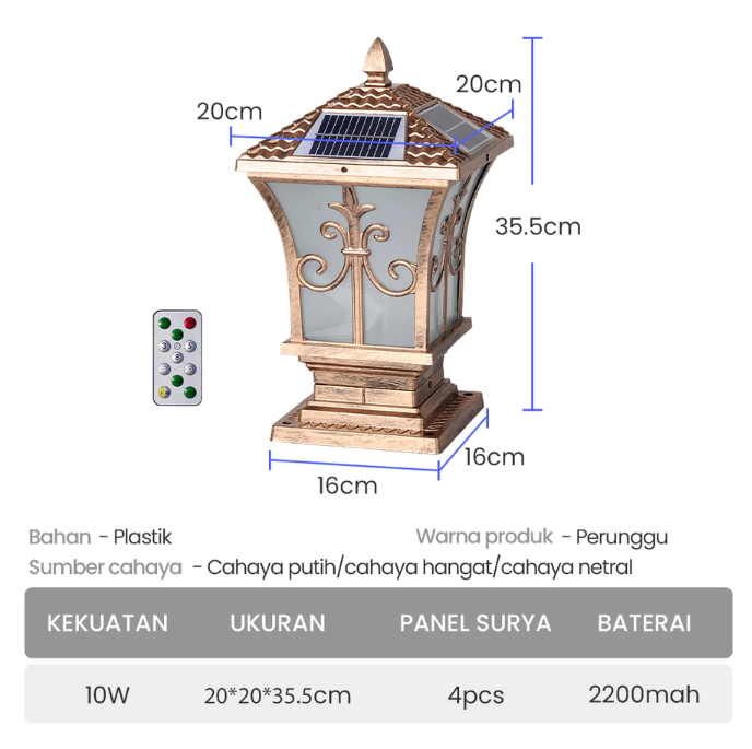 Niaga Global Internusa RONG RIVER Lampu Taman Tenaga Matahari 3 Warna
