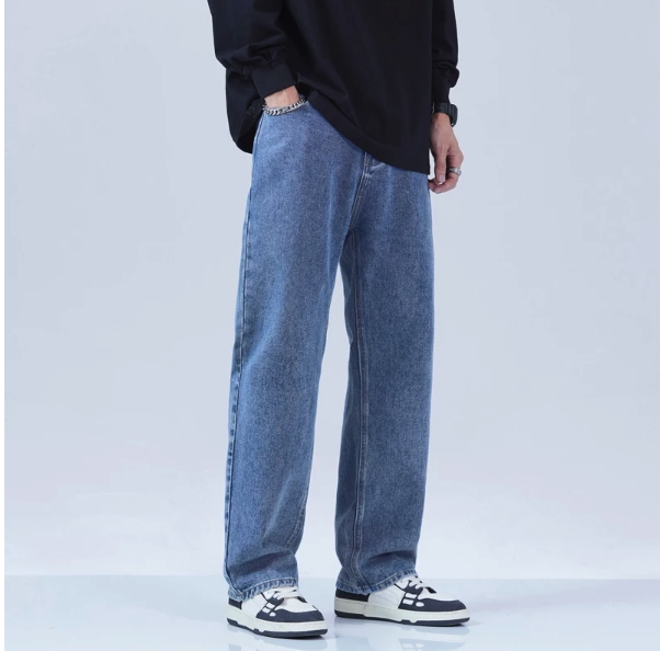 VCRL Celana Jeans Pria Korean Stlye Straight Loose Sandwash Blue 3