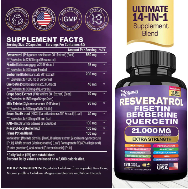 Home Savvy  Zoyava Resveratrol Fisetin Berberine Quercetin