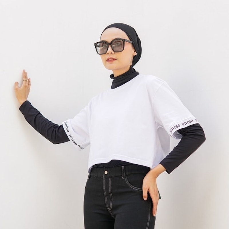 Crop Top Round Arm Oversize Tee T-Shirt 2