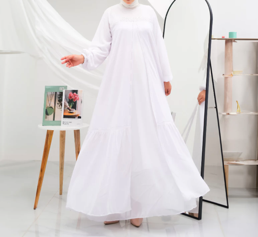 Amie Collection Hijab Style Amie Collection Zaskia Dress Ceruty Mix Swaroski Putih