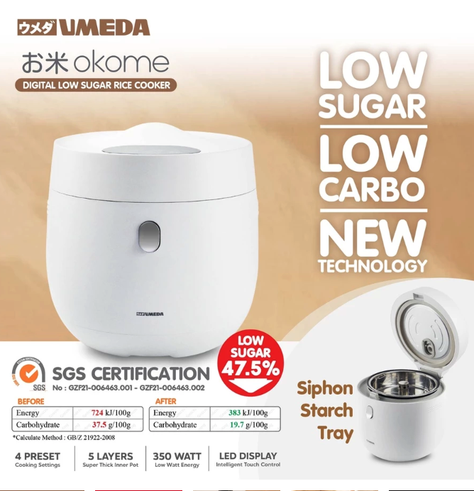 Umeda Factory Indonesia Umeda OKOME Digital Low Sugar Rice Cooker