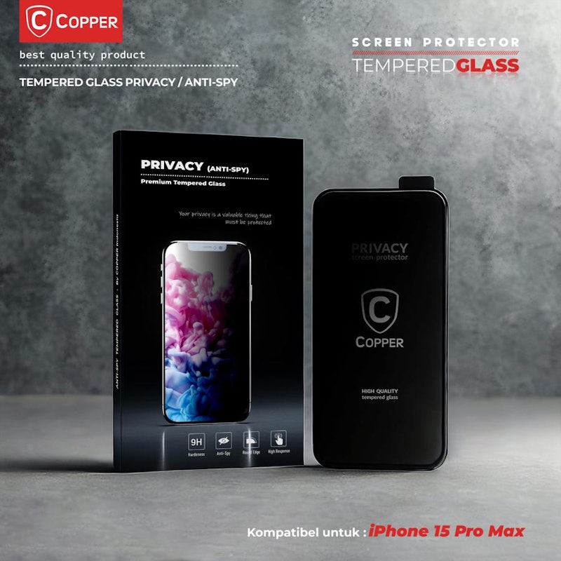 COPPER Tempered Glass Privacy Anti Spy iPhone 15 Pro Max Plus 5